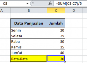 Mencari Rata-rata dengan Menggunakan Fungsi SUM