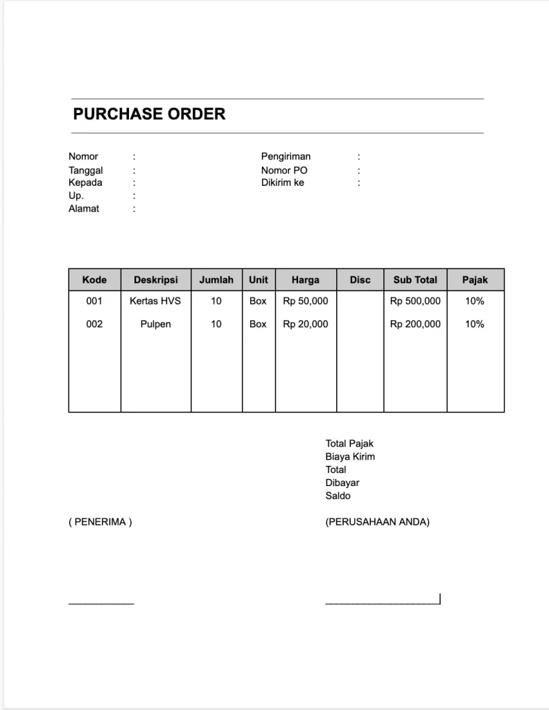 Contoh Surat Purchase Order 4