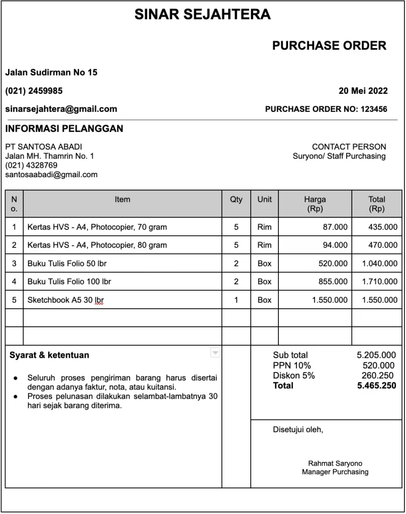 Contoh Surat Purchase Order 7