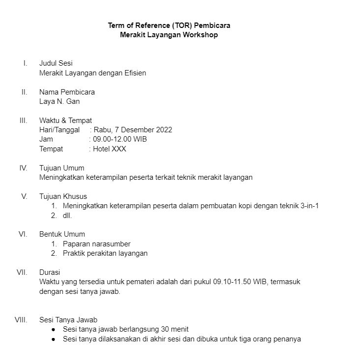 Contoh Term of Reference Pemateri