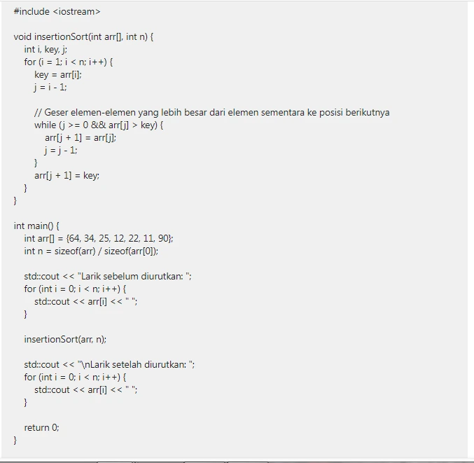 contoh implementasi algoritma insertion sort pada C++